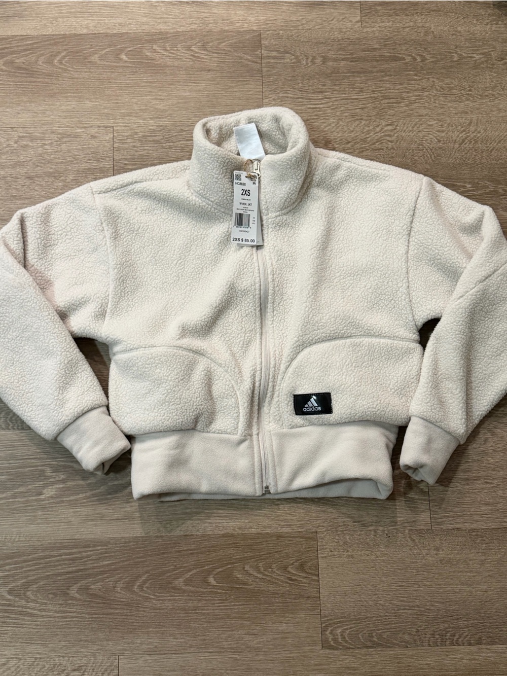 adidas Light Pink Cream Sherpa Jacket with Zip